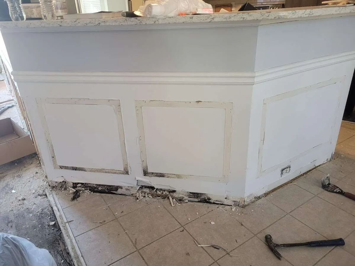 Water damage and mold on kitchen during Storm Damage Restoration in Grand Prairie